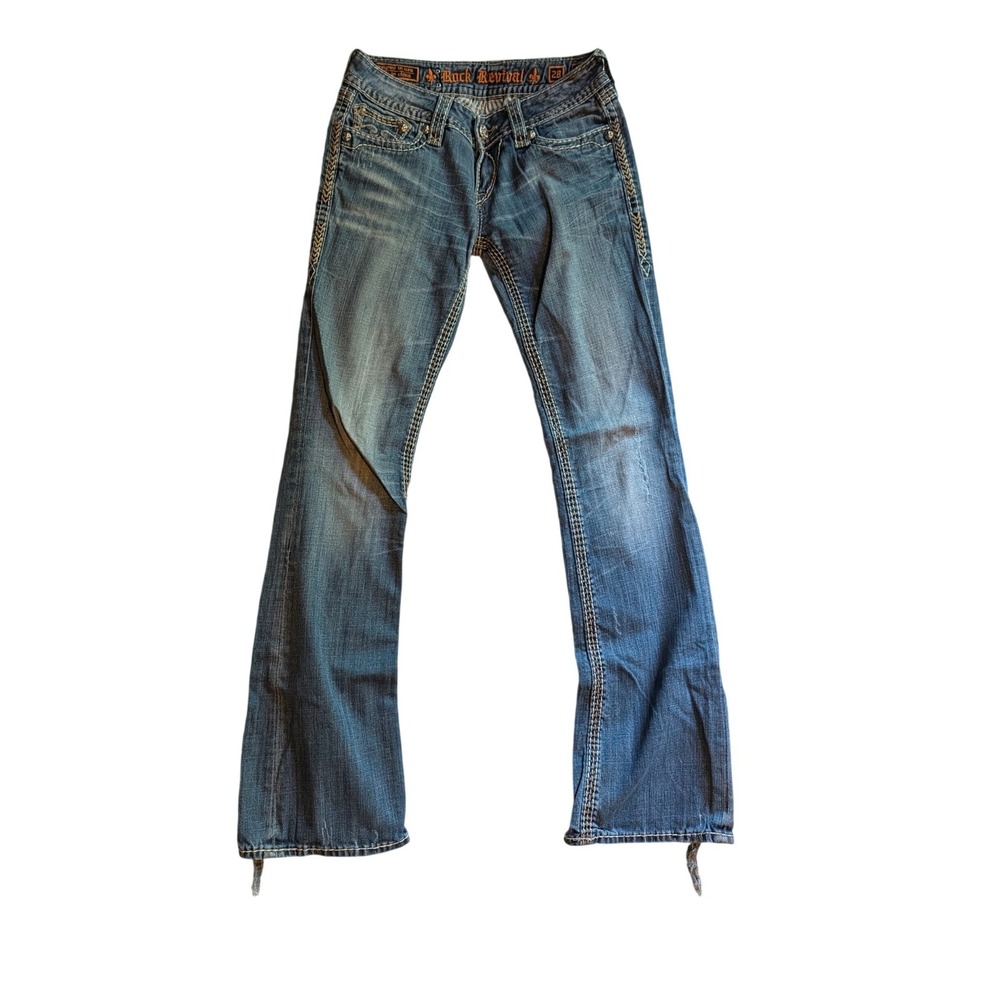 Rock Revival Dara Bootcut Jeans Womes 28 Medium Wash Embellished Flap Pocket Y2K